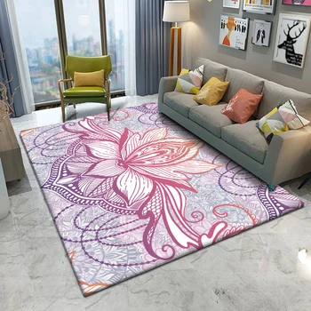 

Home Living Room Decor Carpet Bedroom Room European Retro Ethnic Flannel Flower Lotus Mandala Rectangular Carpet Carpet Flower