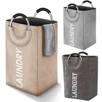 Collapsible Fabric Laundry Hamper with Ring Aluminum Handle for Easy Carry Portable Washing Bin Folding Clothes Bag 1