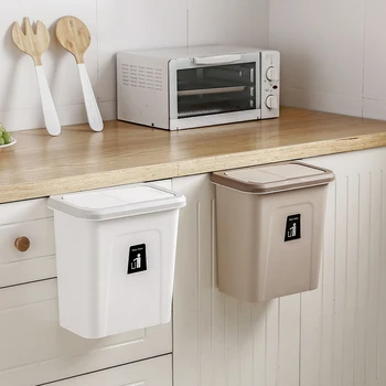

Kitchen Push Lid Trash Can Hanging Fruit and Vegetable Peel Kitchen Trash Storage Bin Large Easy to Clean Trash