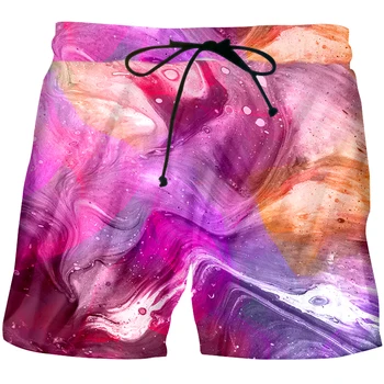 

UJWI New Men Casual Shorts 3d Print Colorful pink mixed starry sky Planets Board Shorts Homme Quick Dry Workout Shorts
