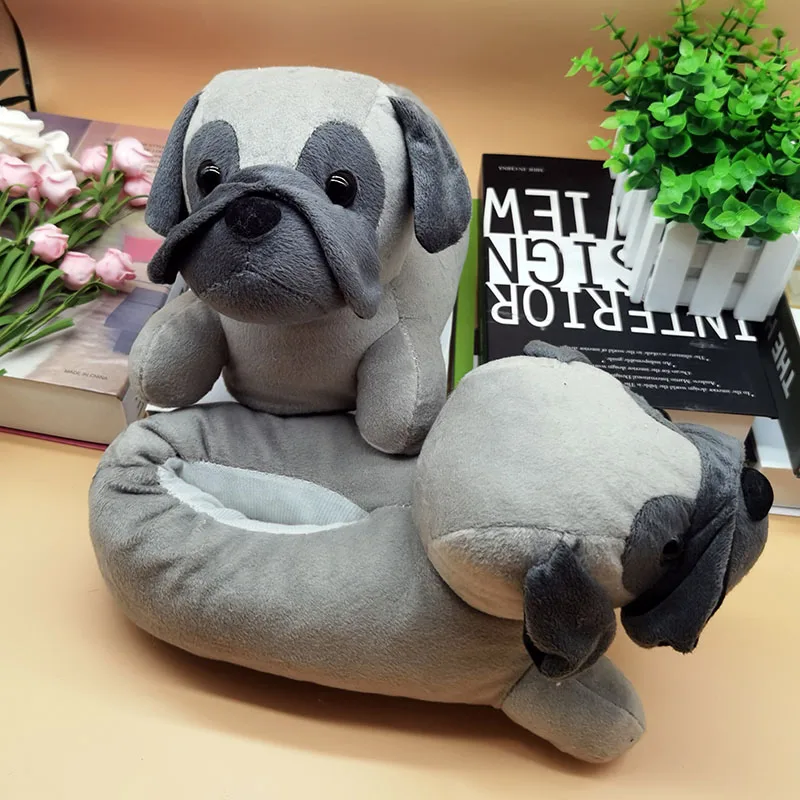 Bulldog Anime Indoor Slippers Warm Winter Home Fluffy New Fashion Men Women Bread Demon Soft Plush Shoes Unisex Cute Funny