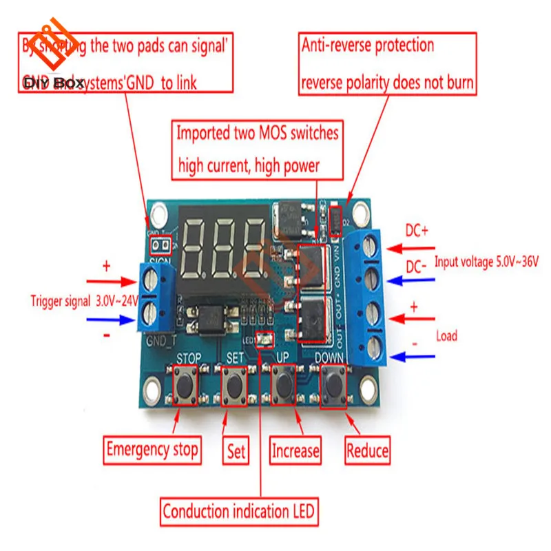 DC 12V 24V Время задержки, релейный коммутационный модуль, триггер цикл монтажная плата двойной МОП-трубка Управление таймер реле постоянного тока мотор светодиодный светильник Micro