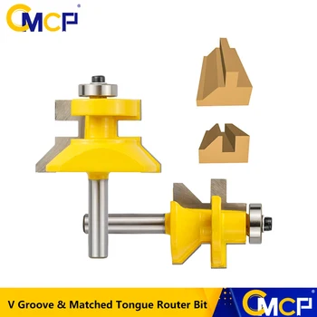 

CMCP 2pcs 8mm Shank V Groove & Matched Tongue Router Bit Set With Ball Bearings Woodworking Cutter