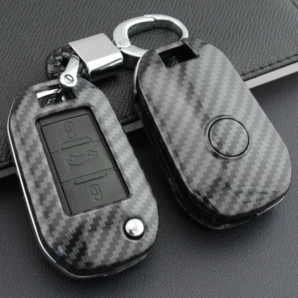 

Carbon Fiber Car Flip Key Cover Remote Fob Holder Case Shell For ChevroletC3 C5 Aircross C4 Cactus C-Elysee