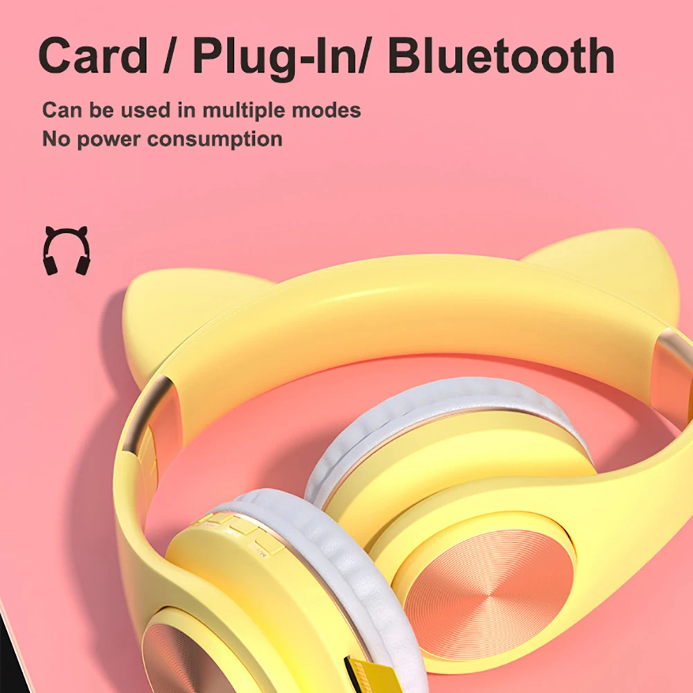 Led Cat Ear Noise Bluetooth 5 0 Headphones Noise Cancelling Headphones Kid Headset With Mic Support Tf Card 3 5mm Plug Headphone