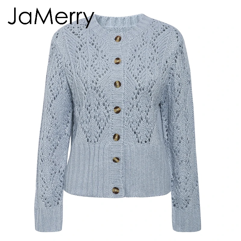 Blue Gray JaMerry винтажный вязанный женский свитер Кардиган Зимний женский свитер длинный рукав высокая талия женский кардиган верхняя одежда - Цвет: Blue Gray