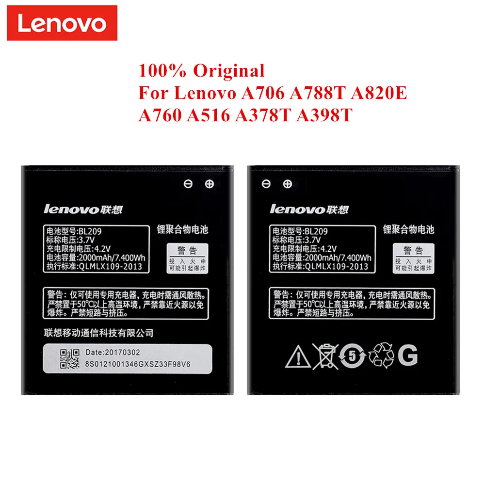 Аккумулятор BL209 для Lenovo A706 A788T A820E A760 A516 A378T A398T 2000 мАч Akku|Аккумуляторы мобильных