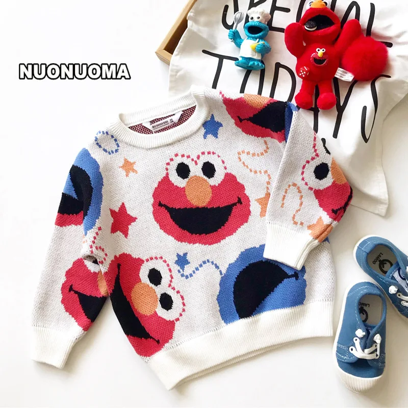 

Boys' Sweater 2019 Autumn New Style Korean-style CHILDREN'S Cartoon Sesame Street Jacquard Loose-Fit Western Style Knitted Sweat