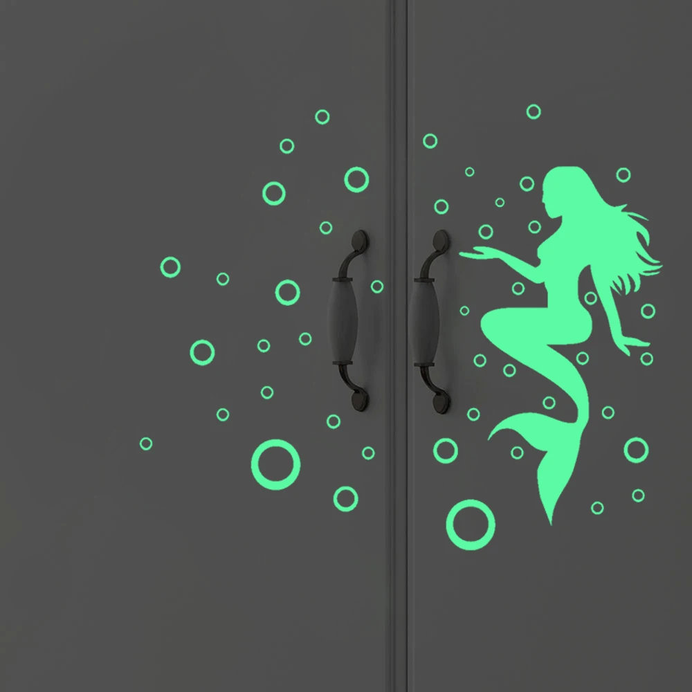 Luminous Bubble Mermaid Polka Circle Wall Stickers Kitchen Bathroom Decor Glow in the Dark Wall Decals Peel & Stick Wallpaper
