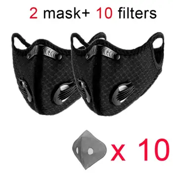 

2pcs Breathable Sport Face Mask With 10 pcs Activated Carbon Filters PM 2.5 Anti-pollution Running Cycling Facial Care Mask