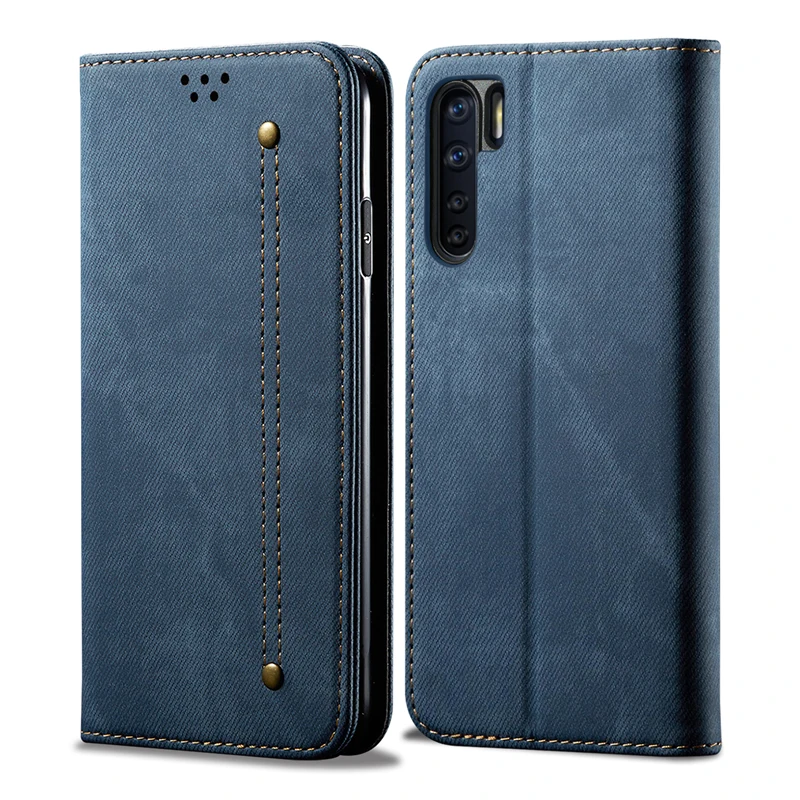 Чехол-книжка в стиле ретро для OPPO Reno 3 F15 чехол из джинсовой ткани с подставкой