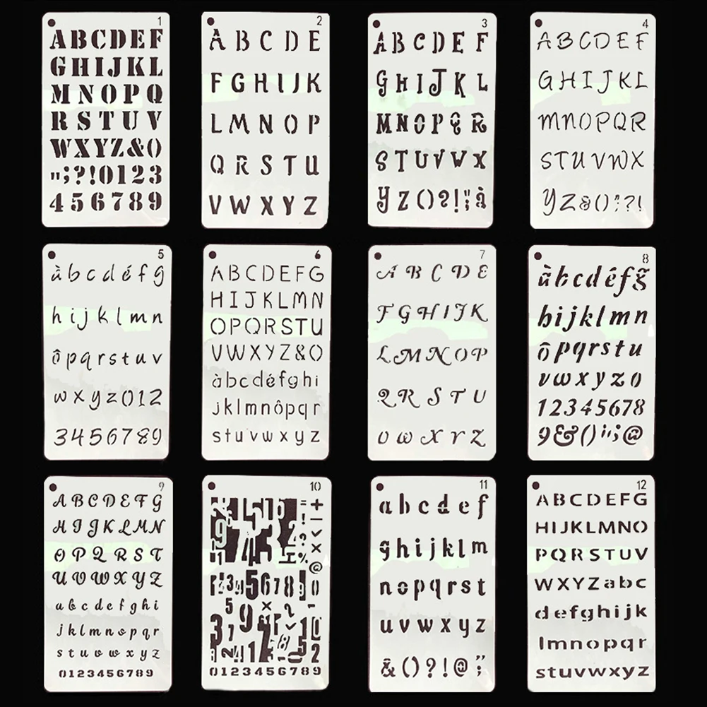 

12pcs Craft Greeting Card Letter Scrapbooking Layering Stamping Template Handwriting Practice Notebook Multi-use DIY Stencil Set