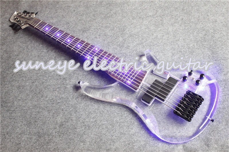 

Hot Sale 7 String Electric Bass Guitar Acrylic Guitar Body & Head Bass Guitar With Light Free Shipping