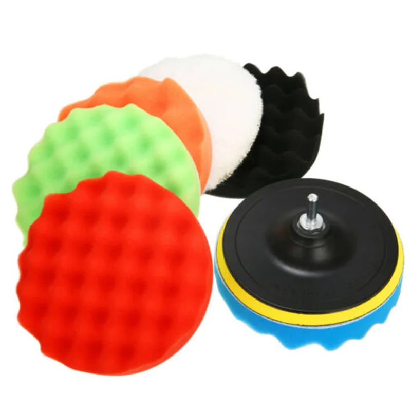 Polish Polishing Buffings Waxing Pads W/Drill Adapter For Car 6 Polisher Tool