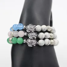 Мужской подарок для девочки, браслет, серебряный цвет, морская черепаха, Шарм 8 мм, Хаулит и зеленый кварц каменная бусина, Йога, эластичный мужской браслет
