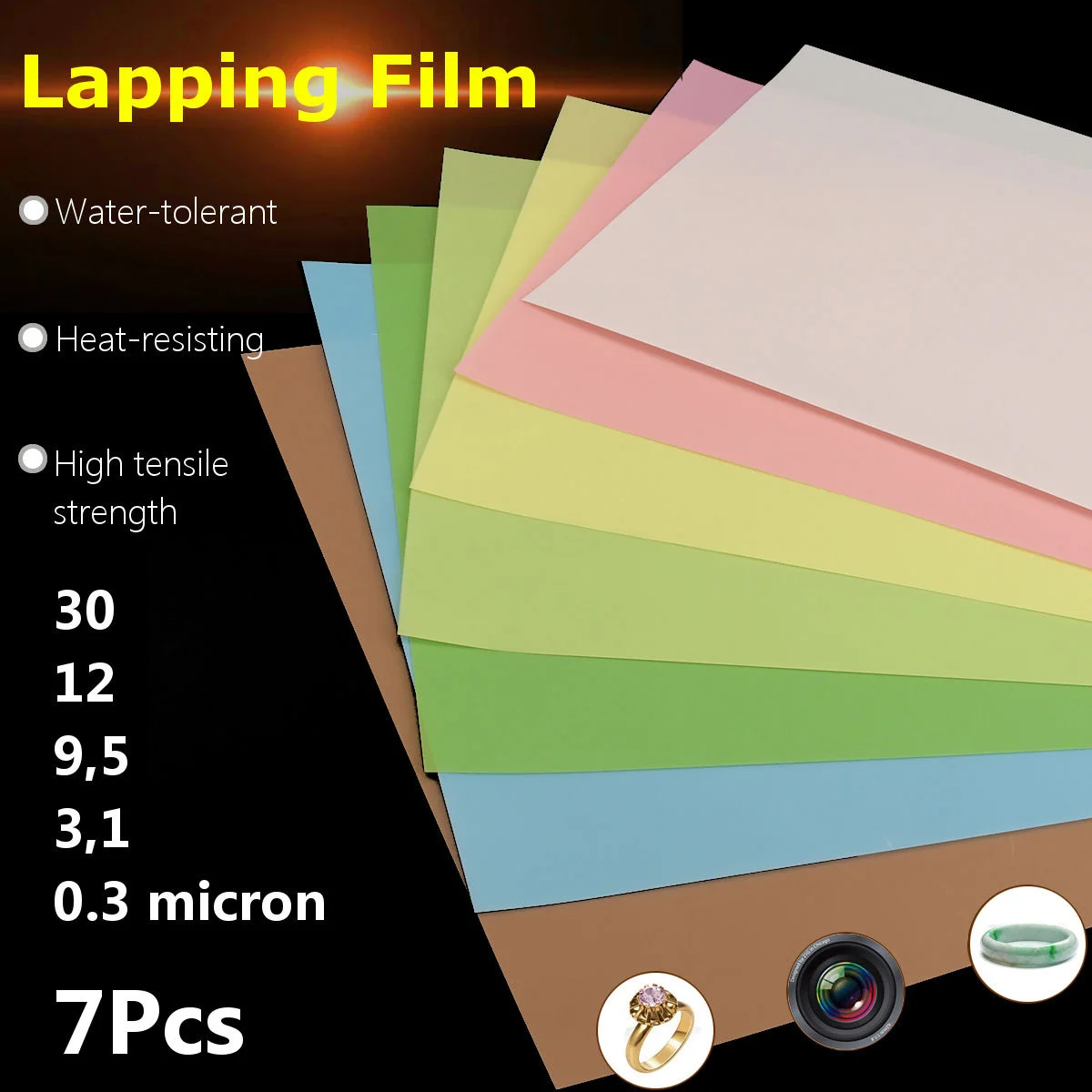 7PCS 8.7'' X 11'' Lapping Film Sheets 1 Each Of 30,12,9,5,3,1, & 0.3 Brand New And High Quality
