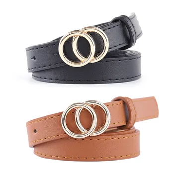

Soft Faux Leather Double Ring Buckle Vintage Decorative Casual Tighten All-Match Lightweight Long Women's Belt Fashion Waistband