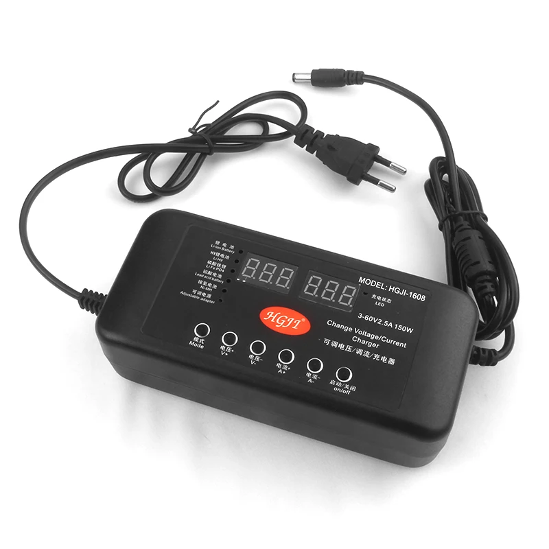 HGJI-1608 Adjustable Power Adapter Charger 3V-60V 150W With Display Screen Charger 14V28V36V48V54.6v Li-ion battery power adapter