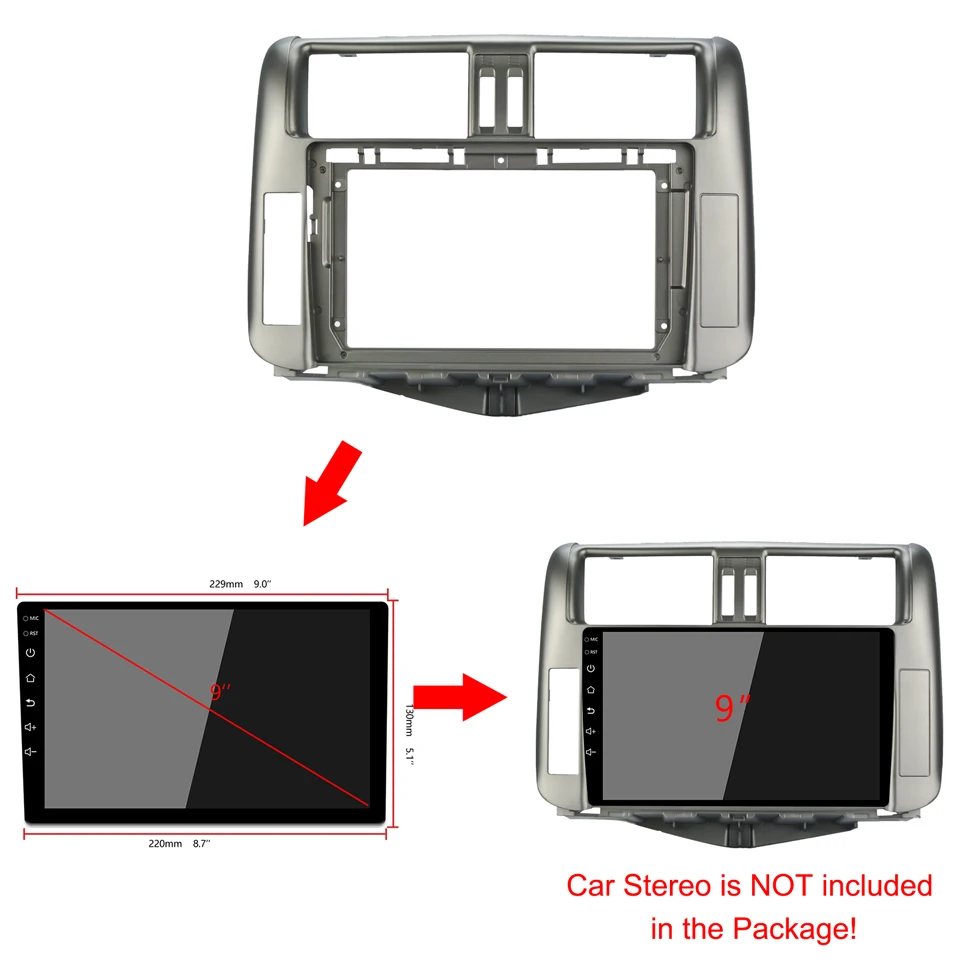 2Din Car DVD Frame Audio Fitting Adaptor Dash Trim Kits Facia Panel 9inch For Toyota PRADO 2010-2013 Double Din Radio Player