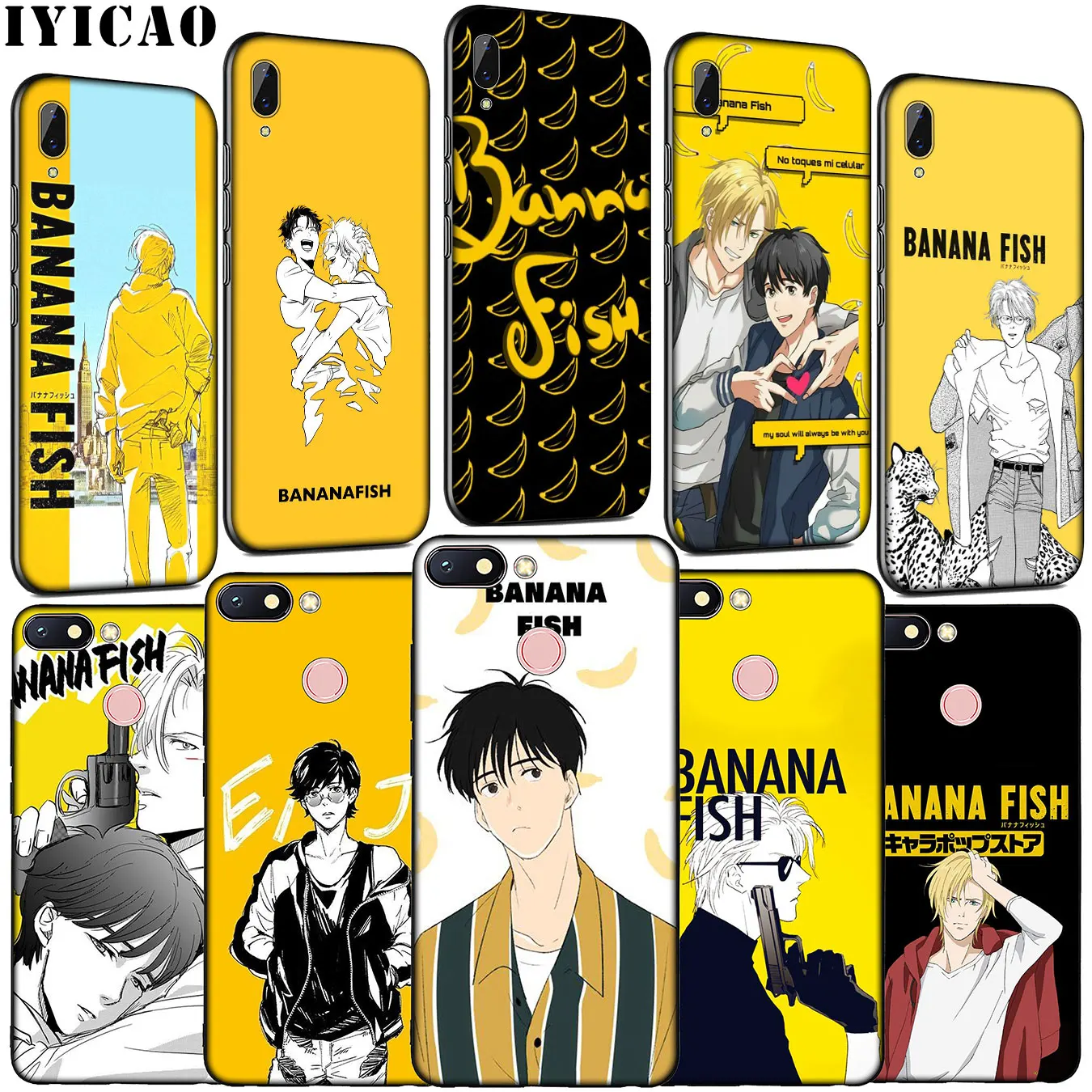 IYICAO Banana Fish yellow Cartoon Soft Silicone Phone Case for Xiaomi Redmi Note 8 8T 8A 7 7A 6 6A 5 5A K30 K20 Pro GO S2 Cover |