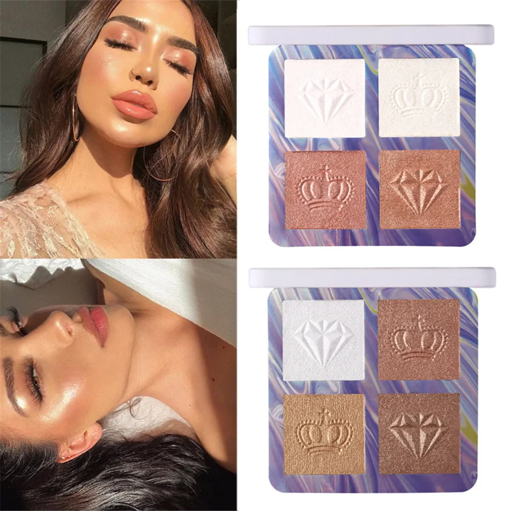 

4 Color Highlighter Facial Bronzers Palette Makeup Glow Face Contour Shimmer Powder Illuminator Highlighter Face Shadows