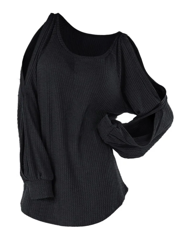 ROSEGAL размера плюс, рукав реглан, туника, трикотаж, пуловеры для женщин, с круглым вырезом, с открытыми плечами, свитера, одноцветная туника, топы, осень