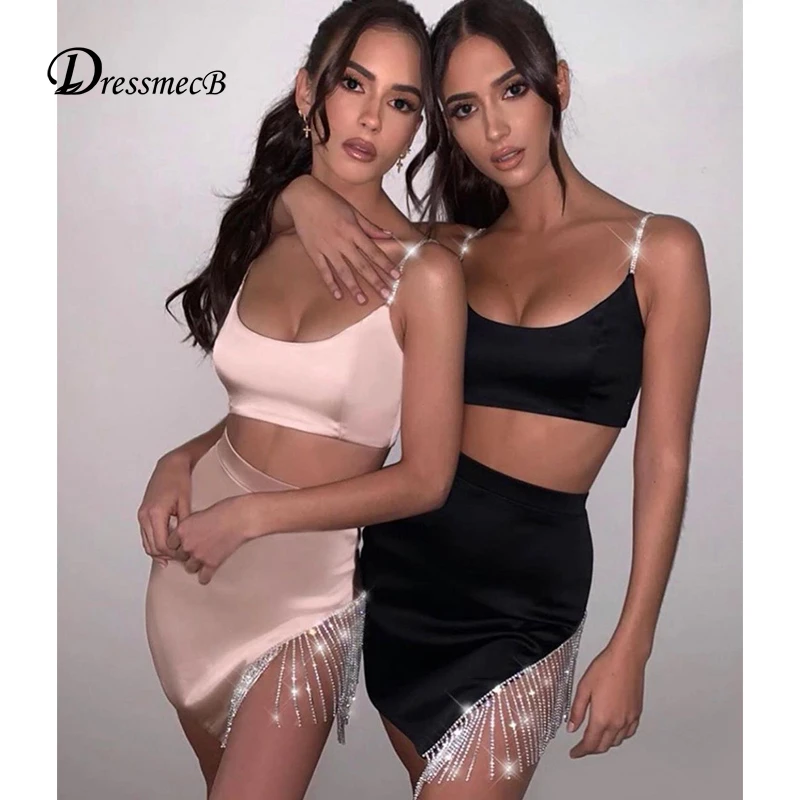 Dressmecb 2019 осенний сексуальный комплект из 2 предметов женский короткий топ и
