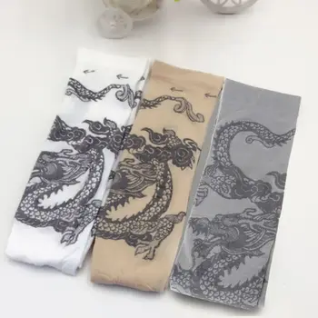 

Women Men Summer Ice Silk UV Protection Arm Sleeves Cooling Sports Dragon Tattoo Printed Driving Fingerless Gloves Thumb Hole