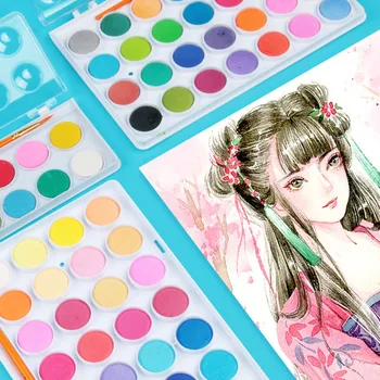 

12/16/28/36 Colors Cute Portable Solid Pigment Watercolor Painting Set With Paint Brush For Kids Gift Art Supplies Stationery