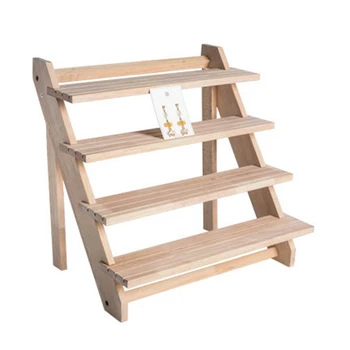 

4-Layer Jewelry Display Tray Pendant Earrings Rings Display Blocks Solid Wood Jewelry Display Holder