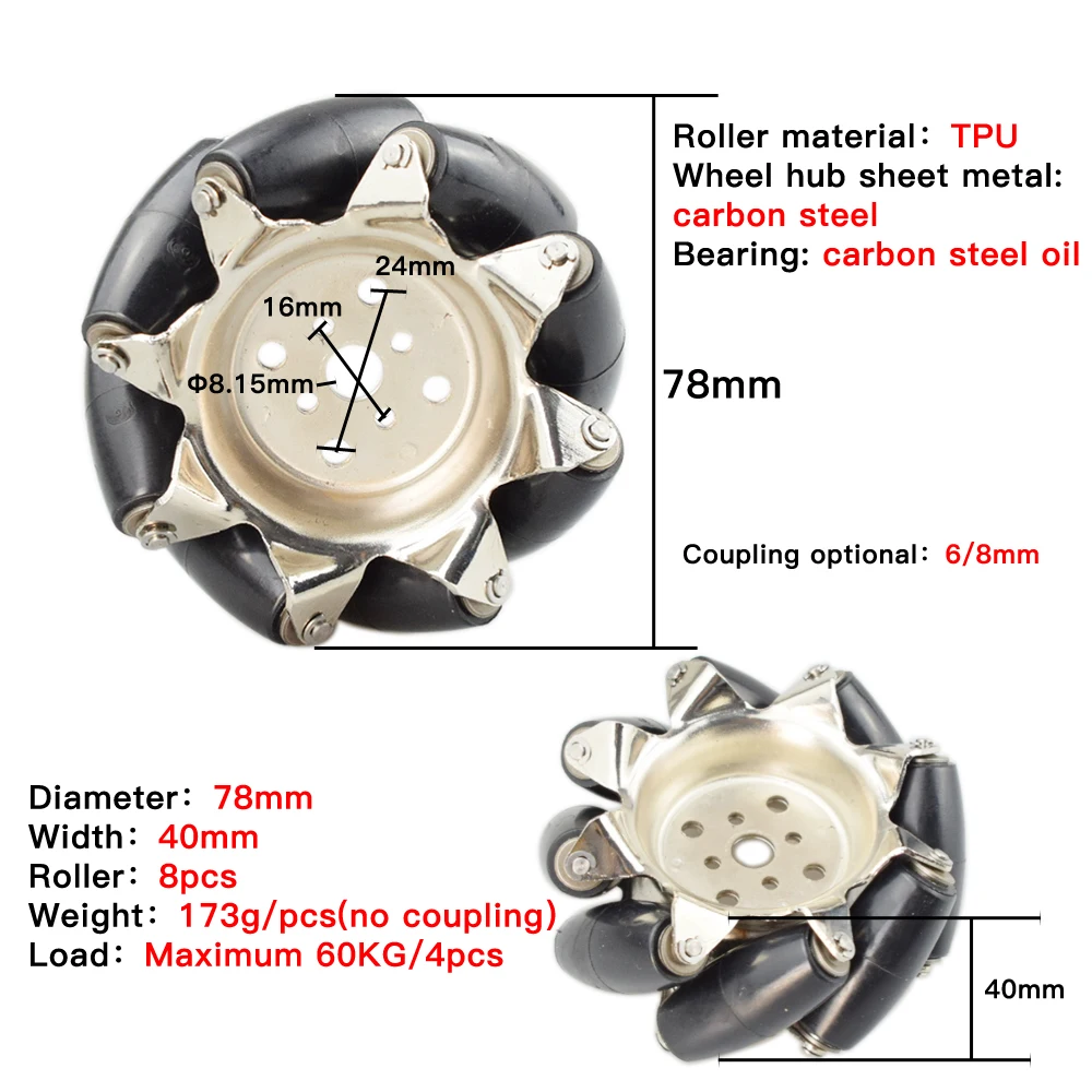 60 кг 4 шт. тяжелая нагрузка 3 дюйма стали Mecanum колеса универсальные всенаправленные колеса для большой нагрузки робот обработки, транспорт автомобиль Move