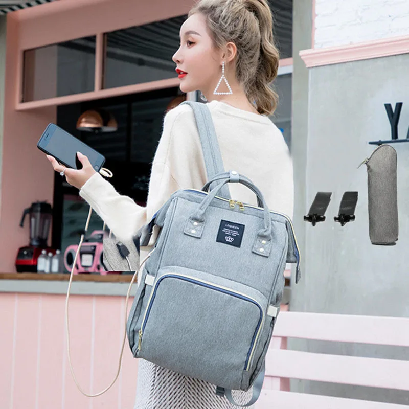 Fashion Diaper Bag for Stroller Large Capacity USB Backpack Charging Nappy Baby Bag Travel Portable Mummy Materity Bags 15 Color