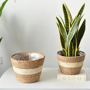 

Nordic Straw Storage Basket Rattan Floor Flower Pot Crafts Decoration Garden Home Decor Living Room Planter Pot Flower Basket