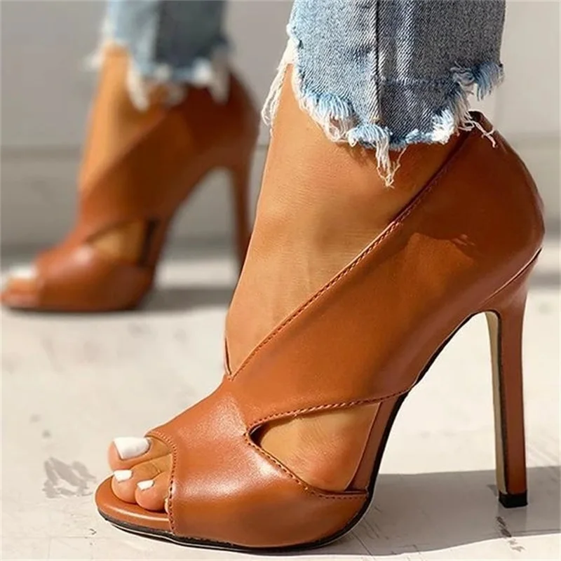 

Summer Pumps Shoes 2020 Fashion Solid Color Casual Open Toe Super High Heel Fish Head Pumps Size 34-43 Women Female PU Sandals