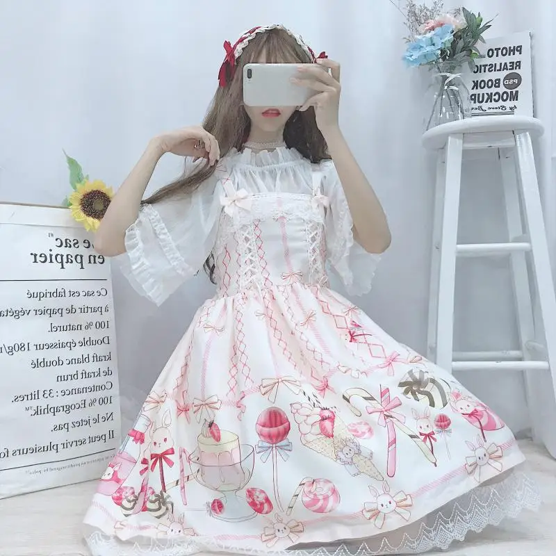 Japanese Sweet JSK Lolita Suspender Dress for Women Summer Cosplay