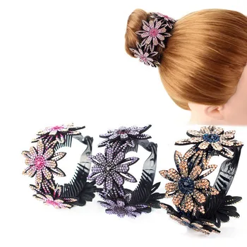 

Rhinestone Hair Bun Claws Holders Colorful Bud Hair Claw Half-balloon Hair Clip Women Fashion Nest Expanding Rhinestone Hairpin