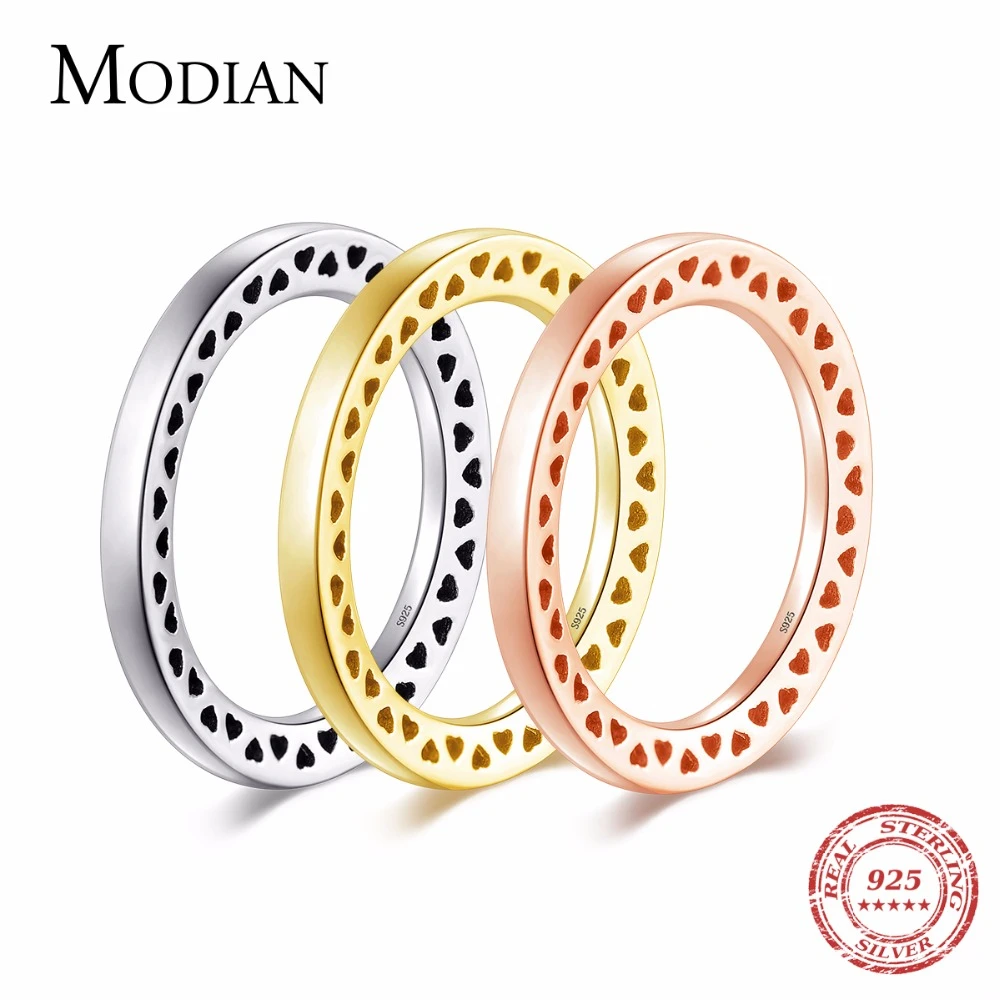 Modian, 3 цвета, настоящее 925 пробы, Серебряное сердце, кольца, простые, штабелируемые, модные, инстаграм, ювелирные изделия для женщин, тонкая пара Gfit