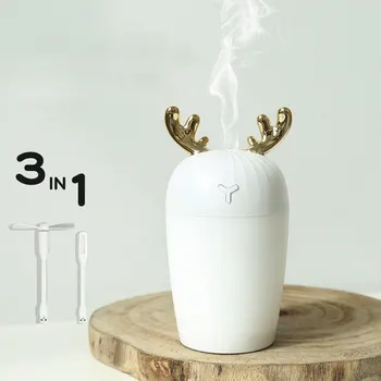 

ELOOLE 300ml Ultrasonic Air Humidifier Cute Aroma Essential Oil Diffuser 3 in 1 Romantic Color LED Lamp Humidificador for Home