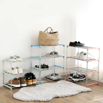 

Simple Multi Layer Shoe Rack Nonwovens Easy Assemble Storage Shelf Metal Standing DIY Shoes Cabinet Living Home