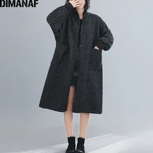 DIMANAF зимние женские пальто в винтажном стиле, плюс размер, шерсть и смесь, плотная одежда, элегантная женская верхняя одежда, карманы, свободные, выше размера, пальто