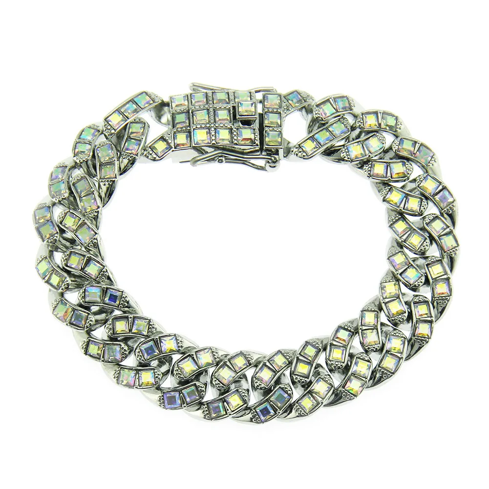 Хип-хоп сверкающий золотой серебряный медовый кубинский браслет-цепочка для женщин и мужчин, браслеты, ювелирные изделия 8 дюймов - Окраска металла: Silver-C02
