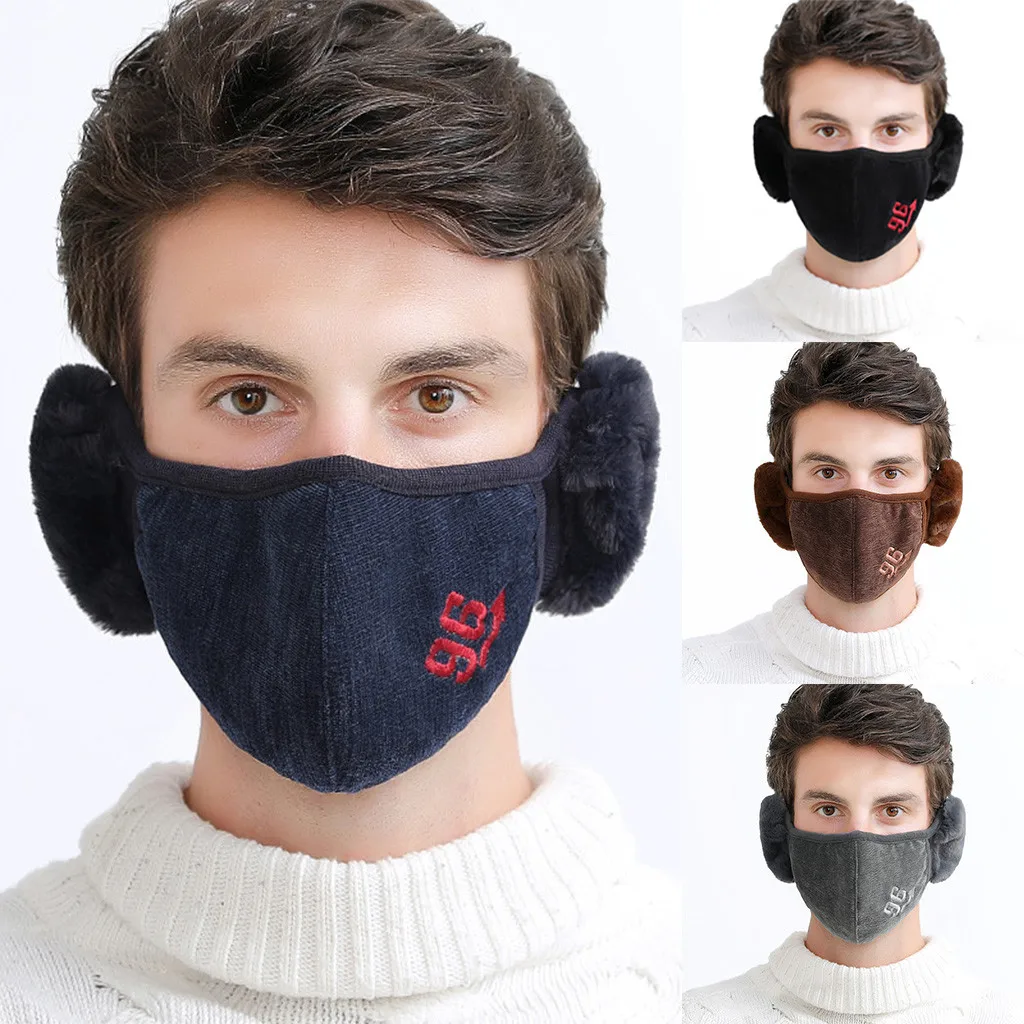 

Unisex Winter Embroidery Earmuffs with Mask Washable Mask For Adults Mask Bandage Fast Delivery mouth covering mascarillas 2020
