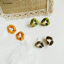 HUANZHI новые трендовые простые кривые искажения геометрические треугольные Необычные капельные глазури серьги-гвоздики для женщин и девушек вечерние подарки