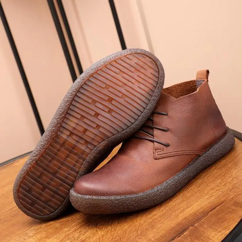 Men Leather Boots Vintage Genuine Leather Ankle Boots Spring Autumn