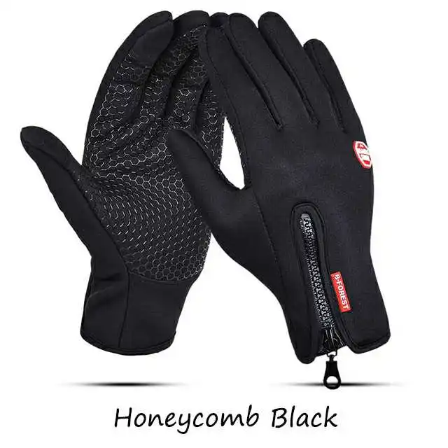 honeycomb-black Зимние теплые лыжные мужские перчатки женские велосипедные перчатки с сенсорным экраном водонепроницаемые брызгозащитные ветрозащитные модные черные женские нескользящие перчатки - Цвет: honeycomb-black
