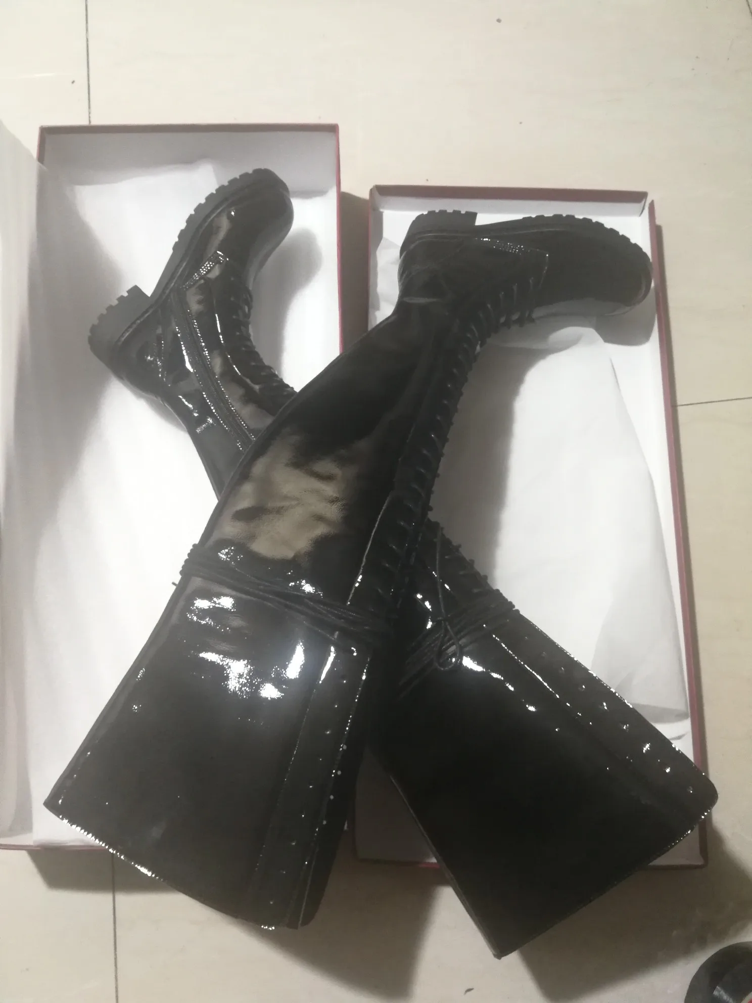 VIISENANTIN ботинки с очень высоким голенищем на толстой подошве женские тонкие ботфорты кожаные высокие сапоги женские рыцарские сапоги на шнуровке - Цвет: shiny leather insole
