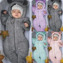 Зимний флисовый комбинезон для новорожденных мальчиков; Однотонный комбинезон с капюшоном для малышей; теплое пальто; Верхняя одежда; зимняя одежда для малышей