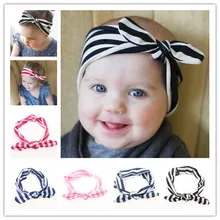 Европа и Америка бант в полоску эластичная детская лента для волос аксессуары для волос Детская повязка на голову с бантом Кролик Ушастый