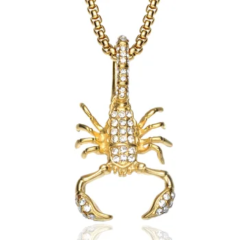 

HIP Hop Gold Color Stainless Steel Bling Iced Out Rope Chain Scorpion Pendants & Necklaces for Men Jewelry