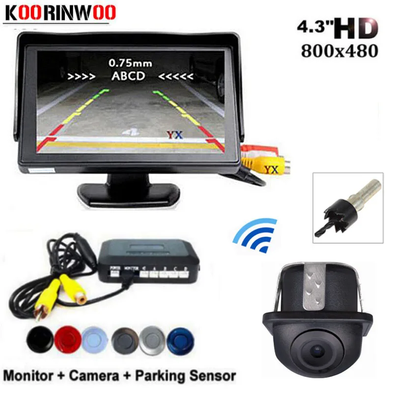 

Koorinwoo Ultrasonic Car Parking Sensors Set 4 Alert Adjust Parkmaster Car Monitor + Camera Rear view Back up For Parking System